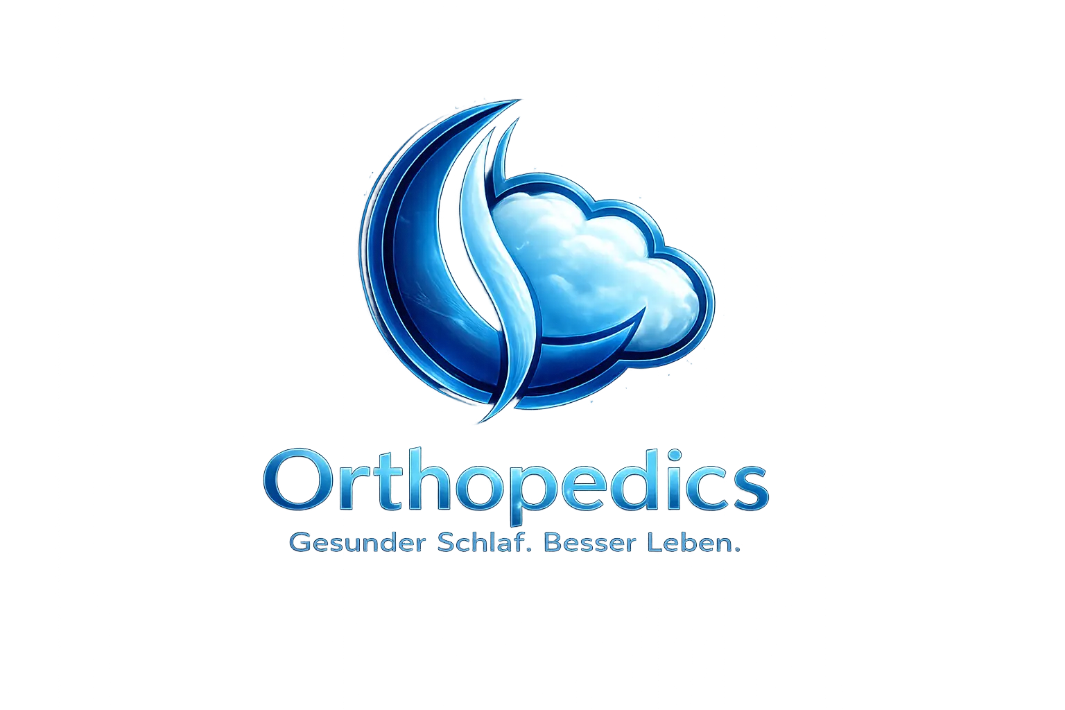 Ergonomics Logo mit Nackenkissen auf Wolken, Slogan Gesunder Schlaf Besser Leben, Werbegrafik für ergonomisches Kissen und entspannten Schlaf.